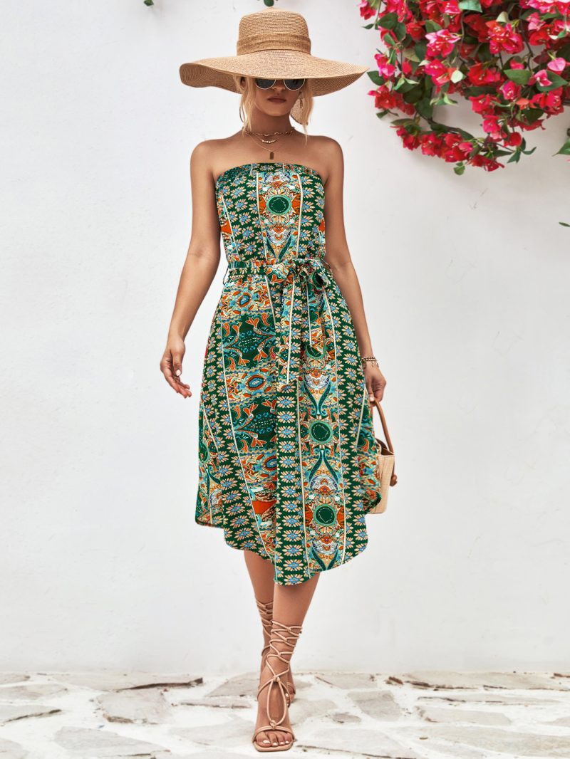 Women Clothing Tube Top Printed Dress - Image 8