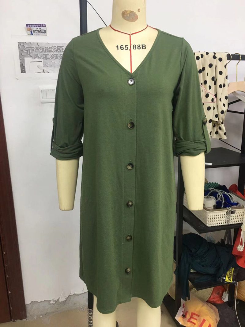 Autumn Winter Women Solid Color V neck Knitted Dress Mid Length Long Sleeve Dress Women - Image 6