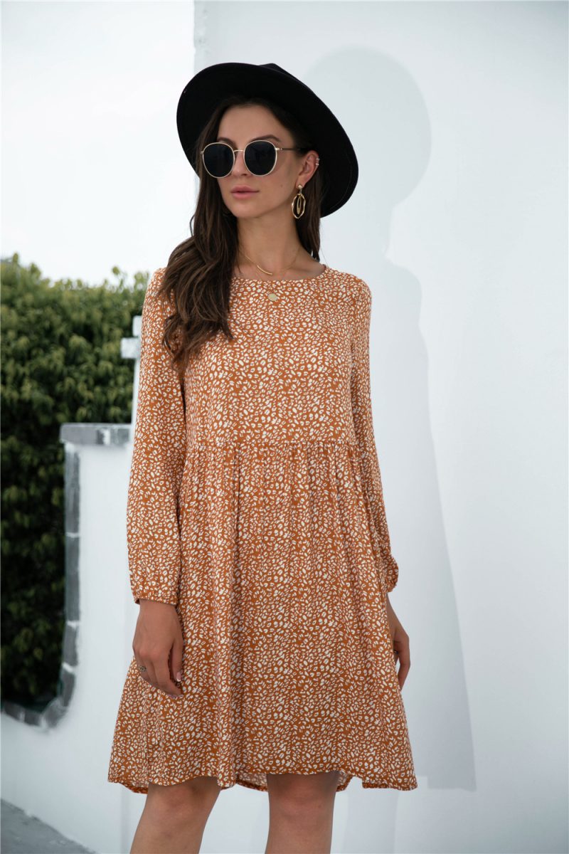 Autumn Winter Long Sleeve Leopard Print Pocket Dress - Image 4