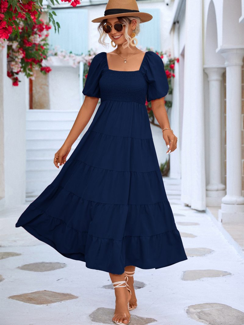 Spring Summer Eaby Casual Puff Sleeve Smocking Dress - Image 4