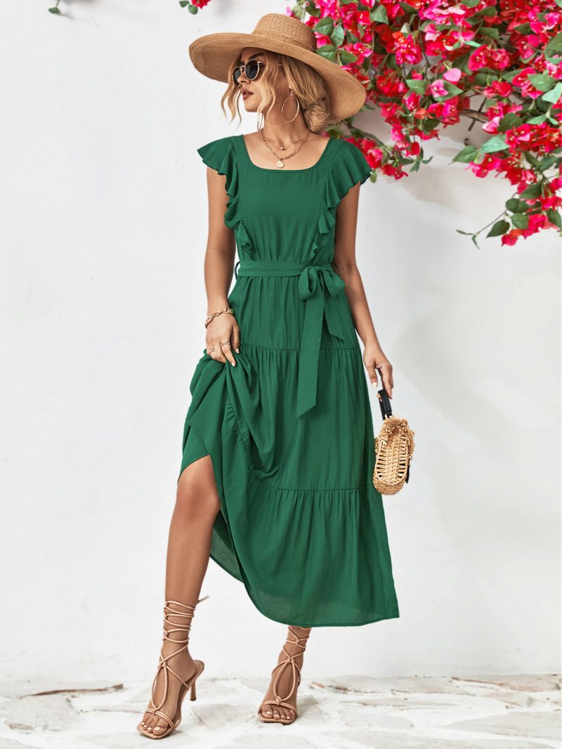 Popular Women Clothing Square Collar Ruffled Dress - Image 2
