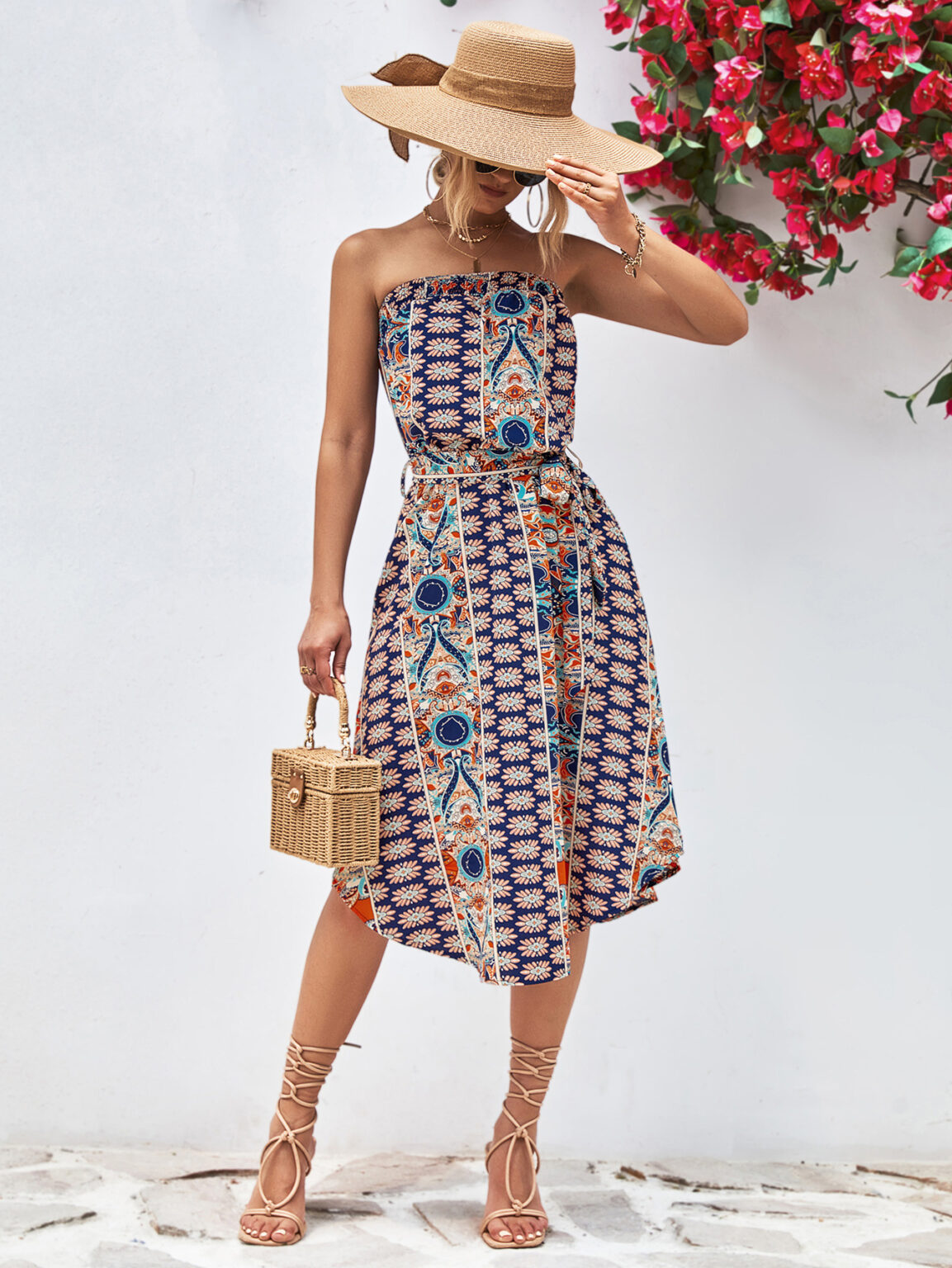 Women Clothing Tube Top Printed Dress - Image 4