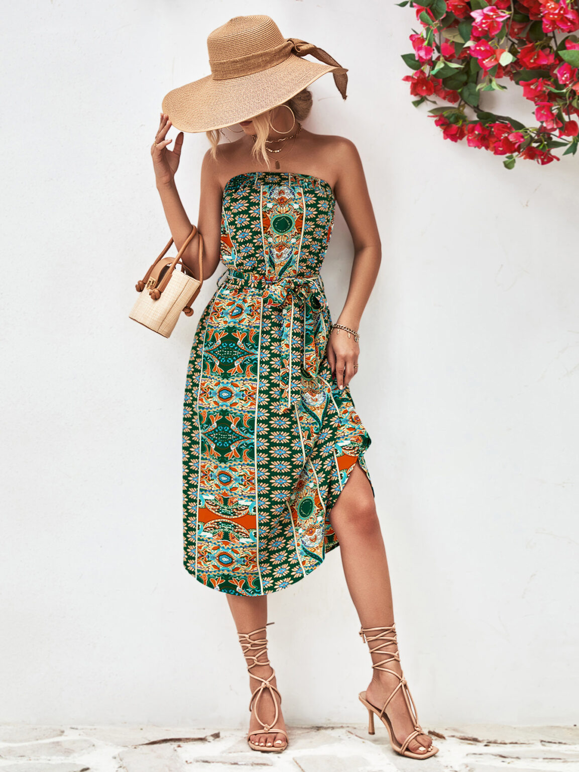 Women Clothing Tube Top Printed Dress - Image 6