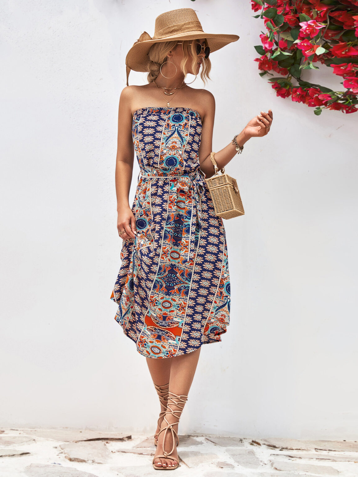 Women Clothing Tube Top Printed Dress - Image 3