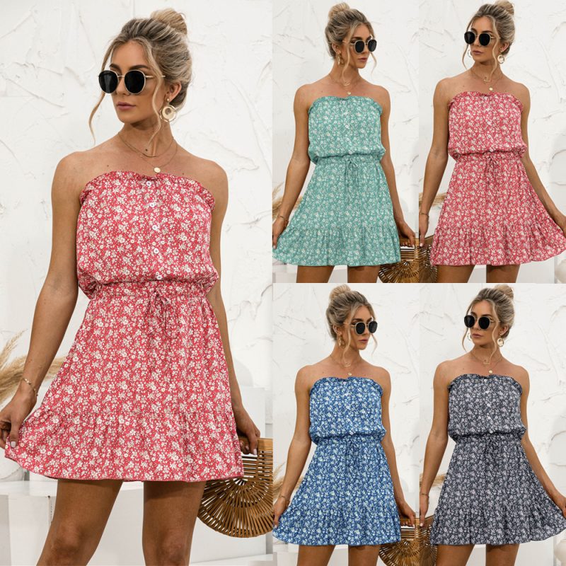 summer Sexy Tube Top Floral Dress - Image 5