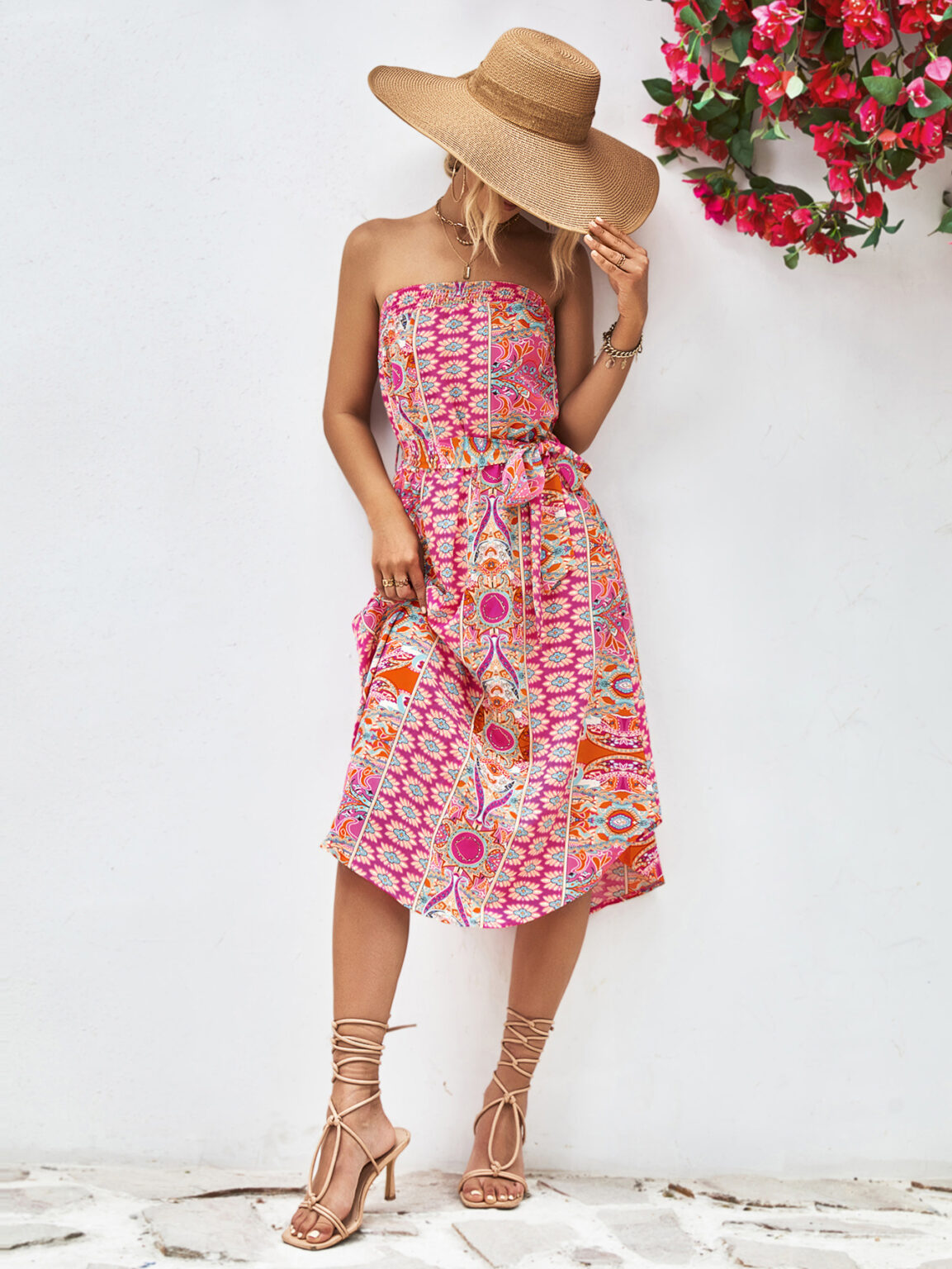 Women Clothing Tube Top Printed Dress - Image 14