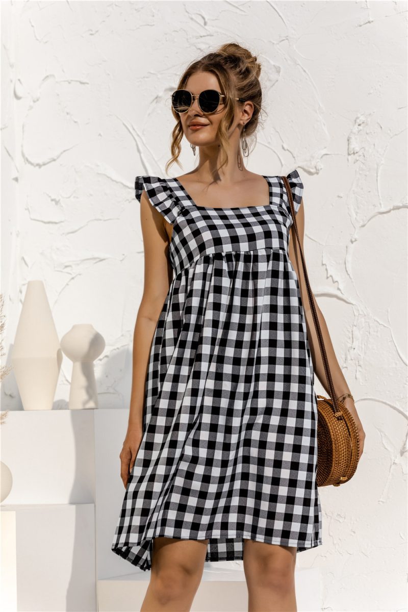 Square Collar Ruffle Sleeve Loose Sleeveless Dress - Image 4