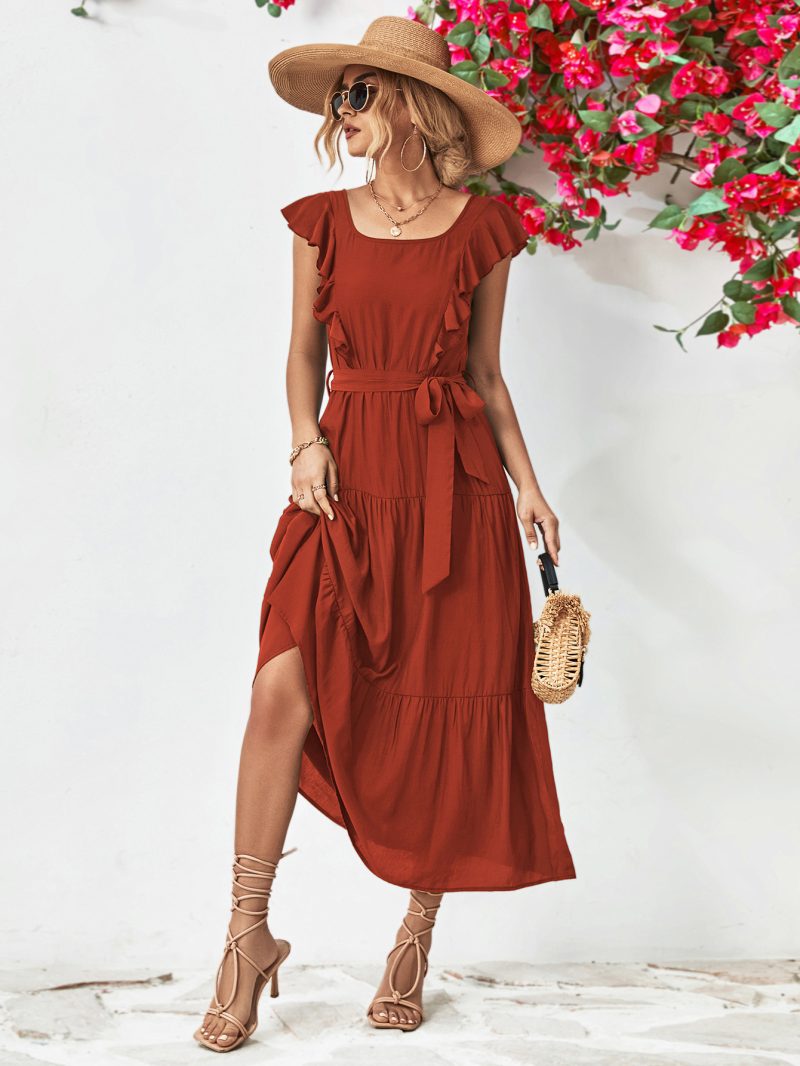 Popular Women Clothing Square Collar Ruffled Dress - Image 4