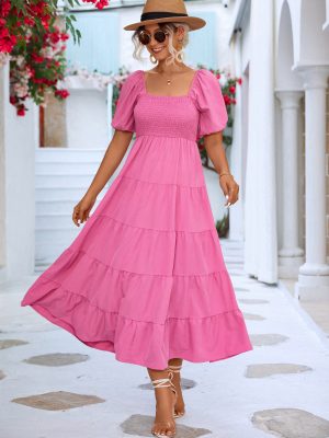 Spring Summer Eaby Casual Puff Sleeve Smocking Dress