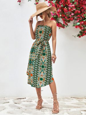 Women Clothing Tube Top Printed Dress