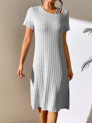 Women Solid Color Sexy Sexy Slit Slim Fit Hip Short Sleeve Dress Women