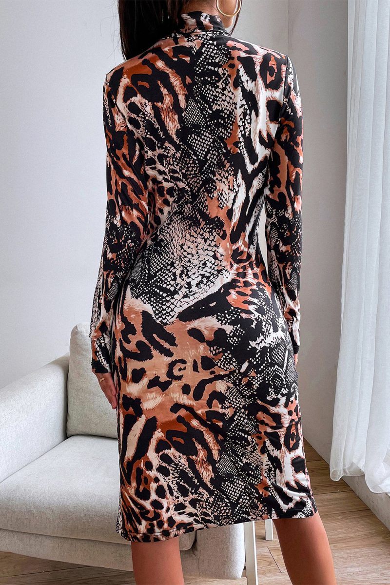 Autumn Women Clothing Popular Classic Leopard Pattern Snake Pattern Split Dress - Image 5