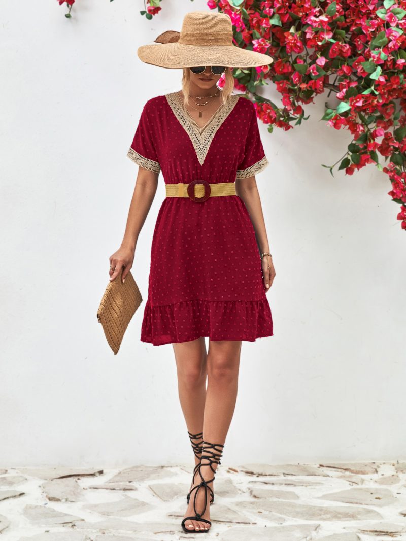 Popular Women Clothing V neck Polka Dot Dress - Image 2