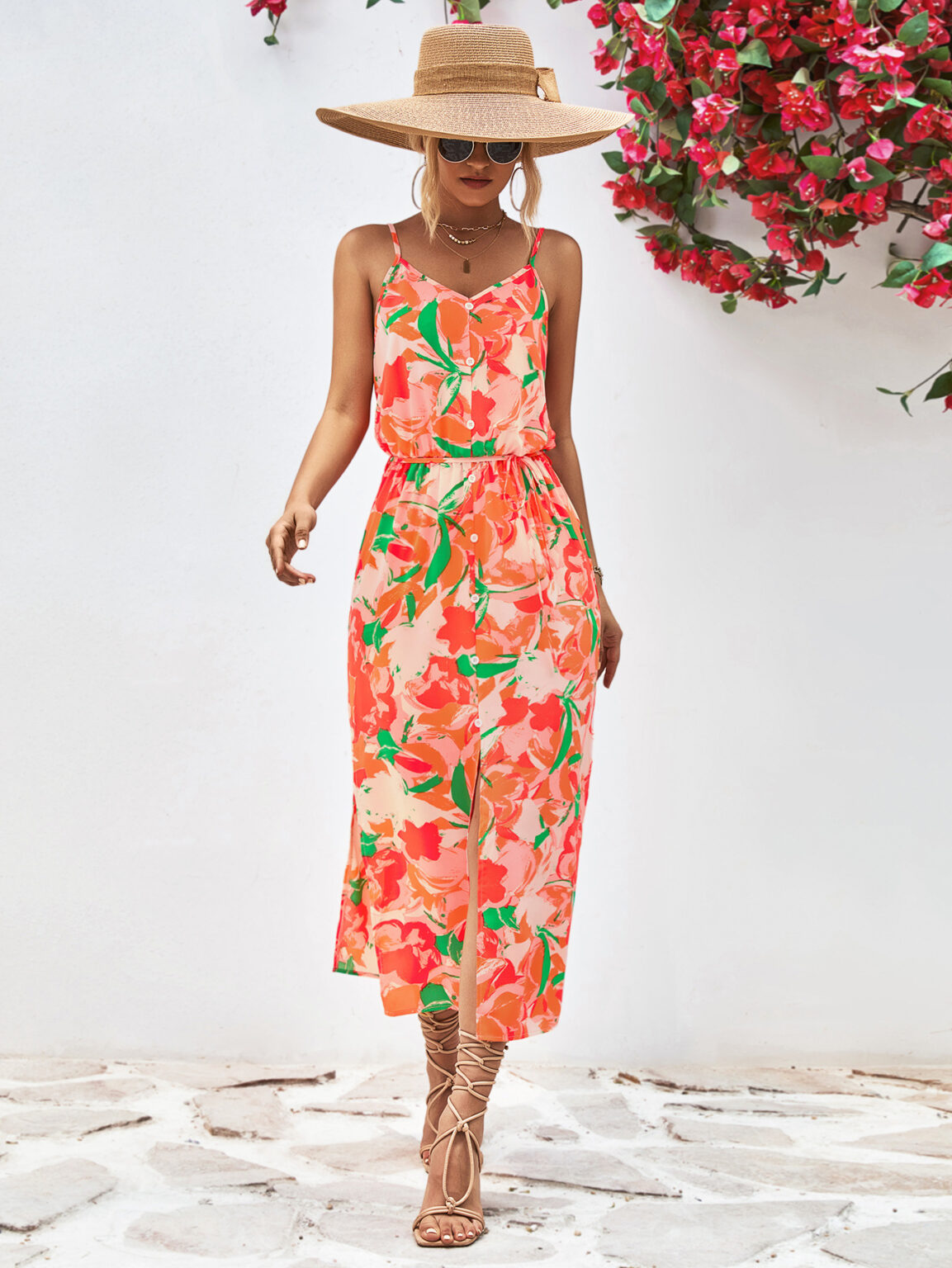 Popular Spaghetti Strap Floral Print Split Dress - Image 7