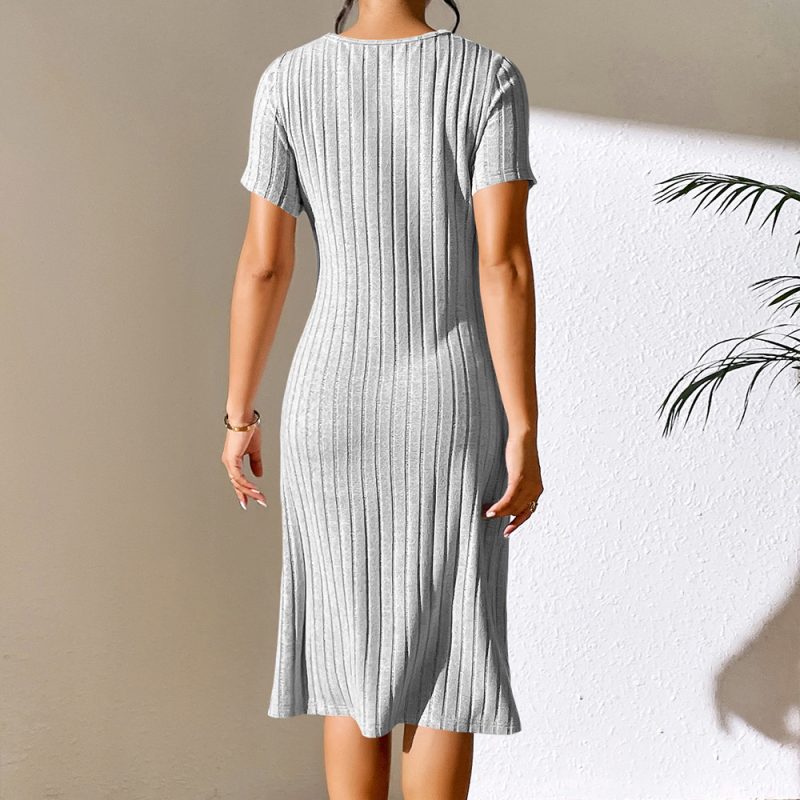 Women Solid Color Sexy Sexy Slit Slim Fit Hip Short Sleeve Dress Women - Image 2