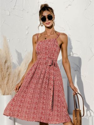 Sundress Summer Sexy Irregular Asymmetric Spaghetti-Strap Tie-Shoulder Floral Dress