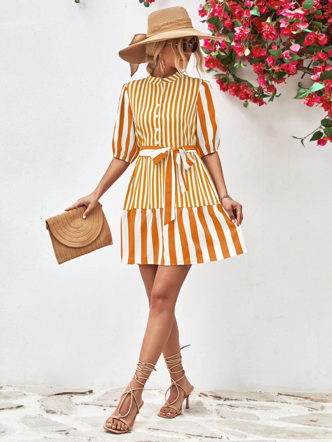 Popular Women Clothing Puff Sleeve Stand Collar Dress - Image 4