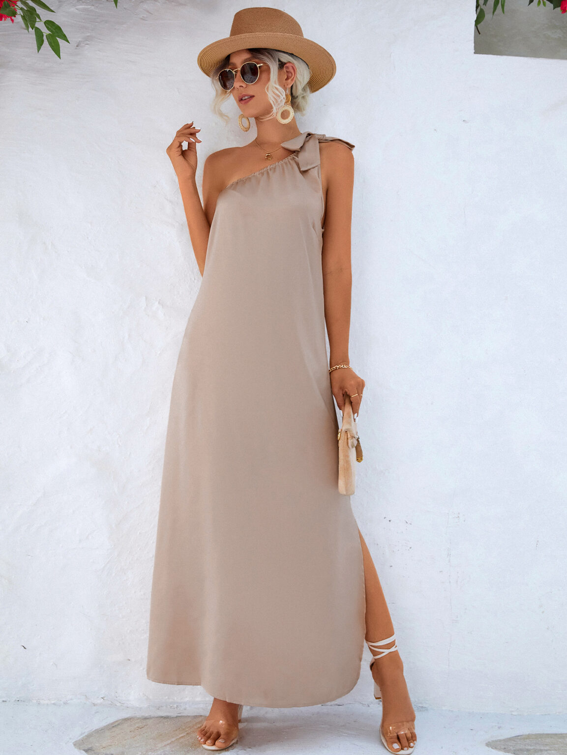 Spring Summer Eaby Oblique Shoulder Tied Dress - Image 4