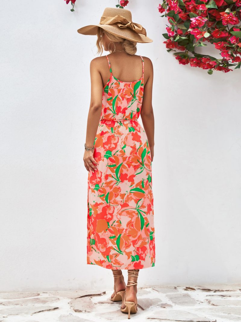 Popular Spaghetti Strap Floral Print Split Dress - Image 8