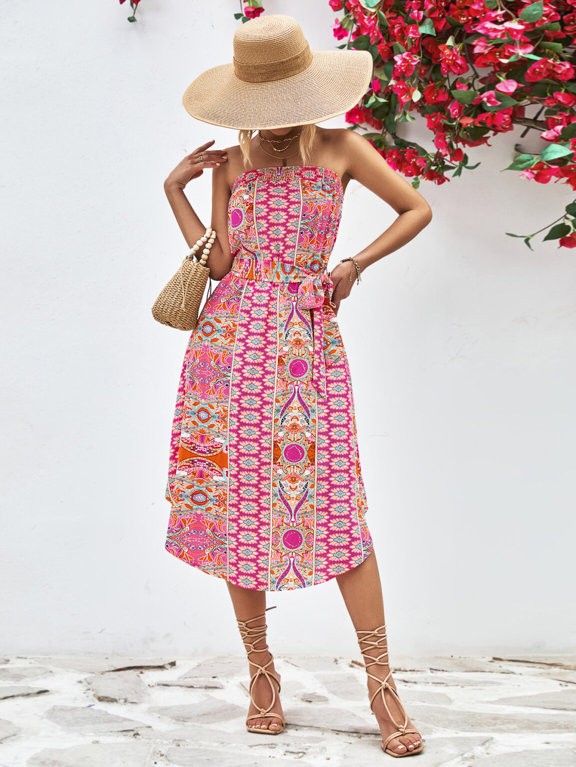 Women Clothing Tube Top Printed Dress - Image 10