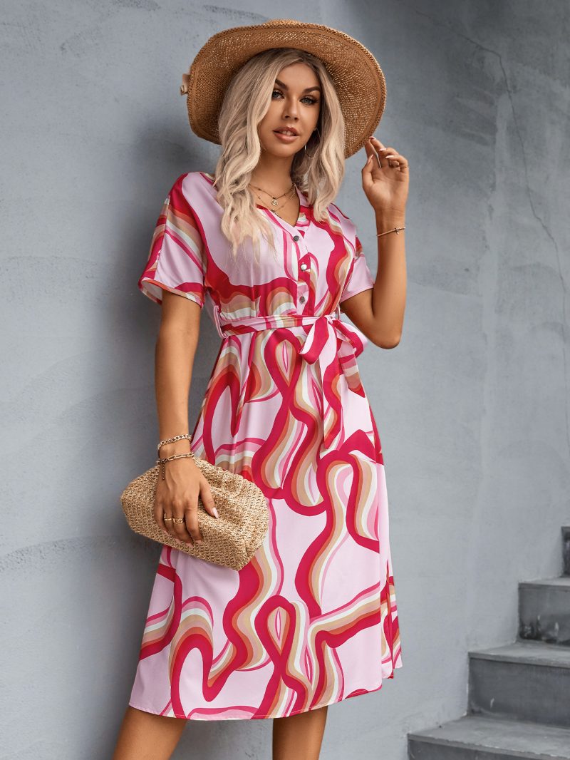 Women Clothing Corrugated Button Dress - Image 3