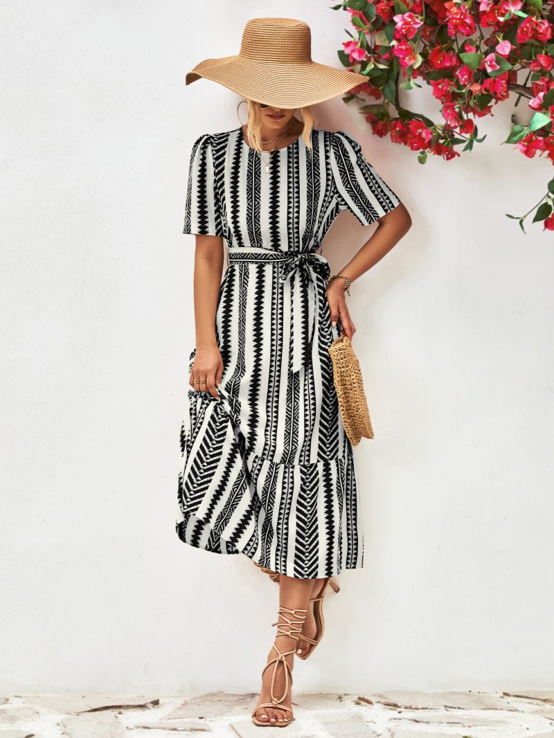 Popular Printed Puff Sleeve Loose Dress - Image 4
