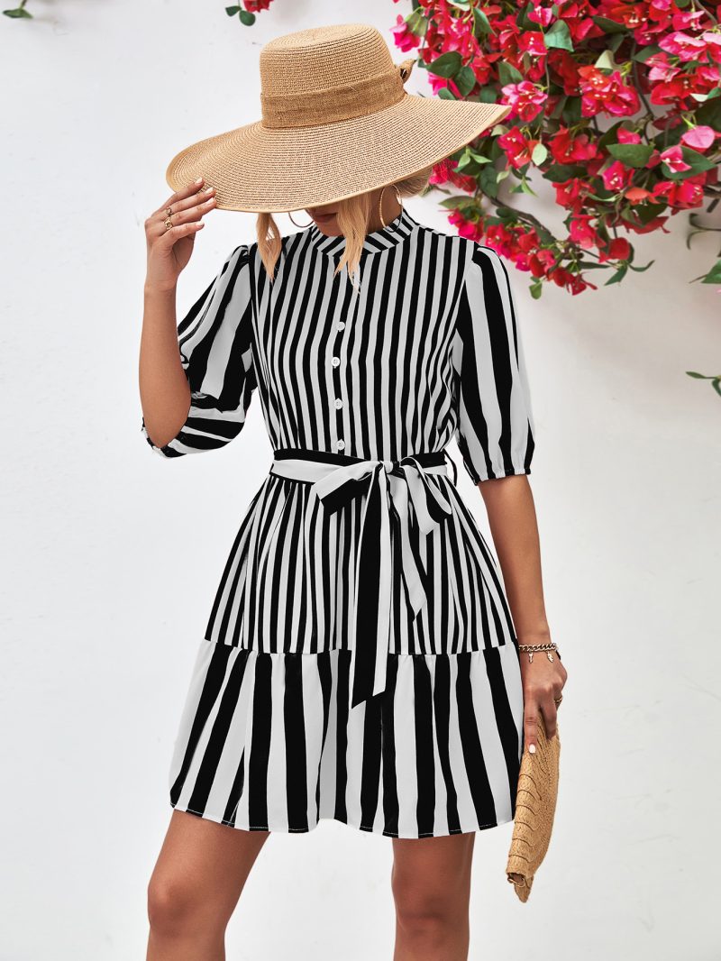 Popular Women Clothing Puff Sleeve Stand Collar Dress - Image 2