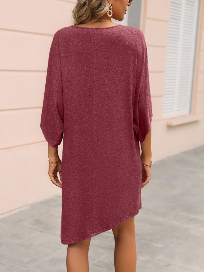Round Neck Half Sleeve Mid Length Irregular Asymmetric Dress Casual T shirt Loose Dress - Image 6