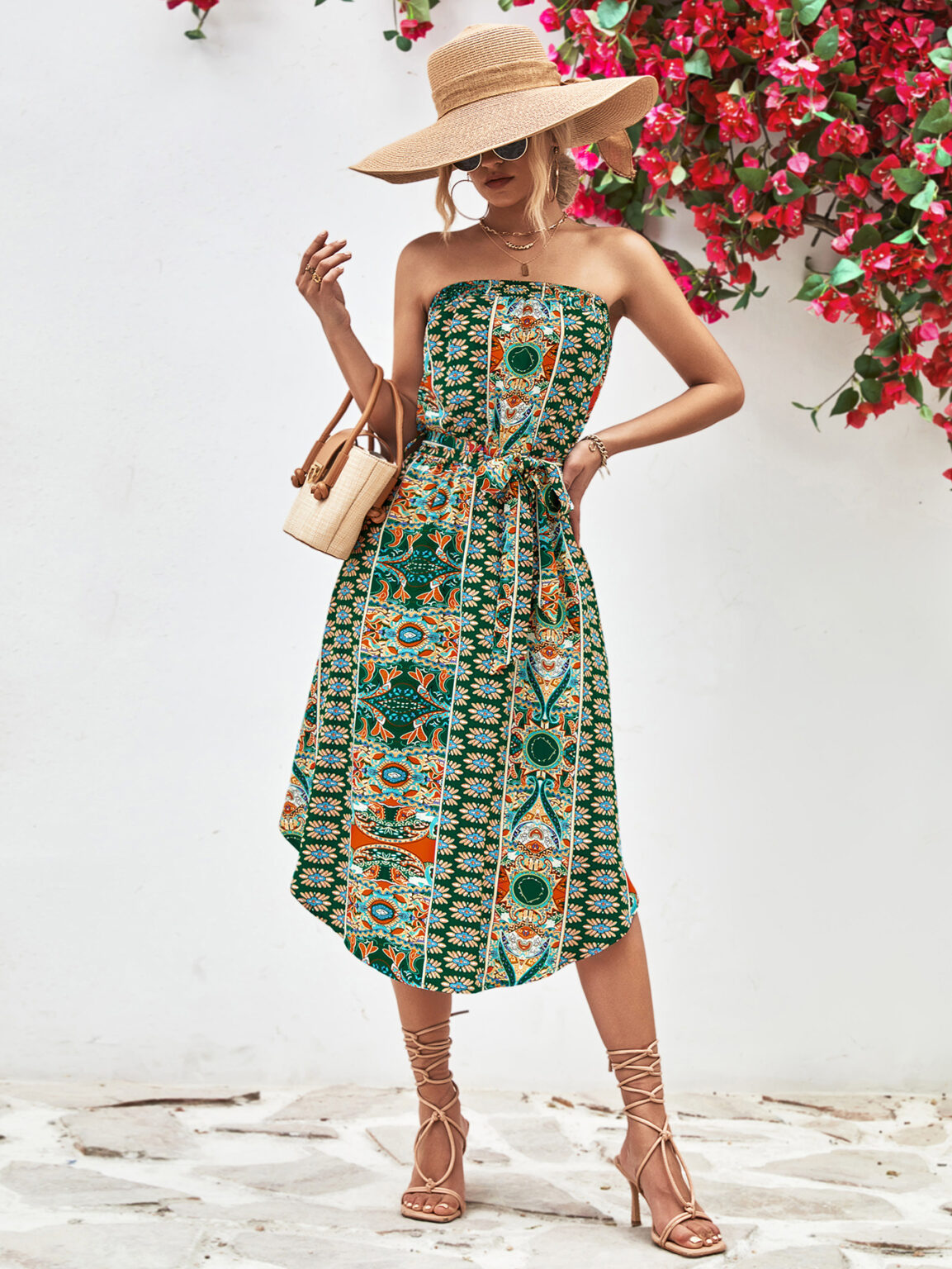 Women Clothing Tube Top Printed Dress - Image 5