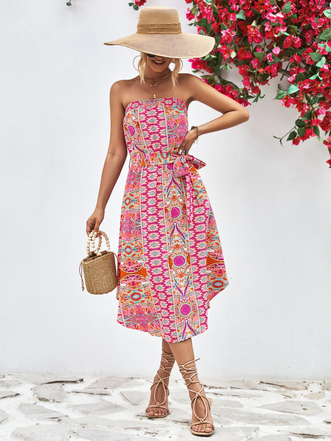 Women Clothing Tube Top Printed Dress - Image 11