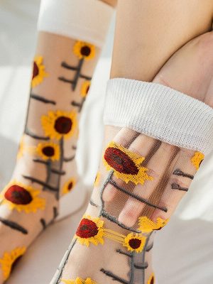 Vanessa’s Pearl Crystal Silk Floral Transparent Socks