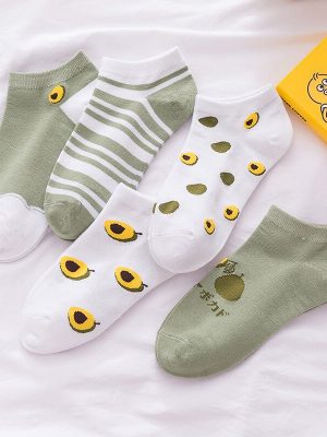 Women’s Funny Cartoon Cotton Ankle Socks Set Cute Fruits Kawaii Style 5 Pairs