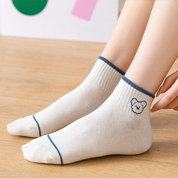 Vanessa's Pure Cotton Women's Boat Socks 5 Pairs - Cartoon Bear Design - Image 2