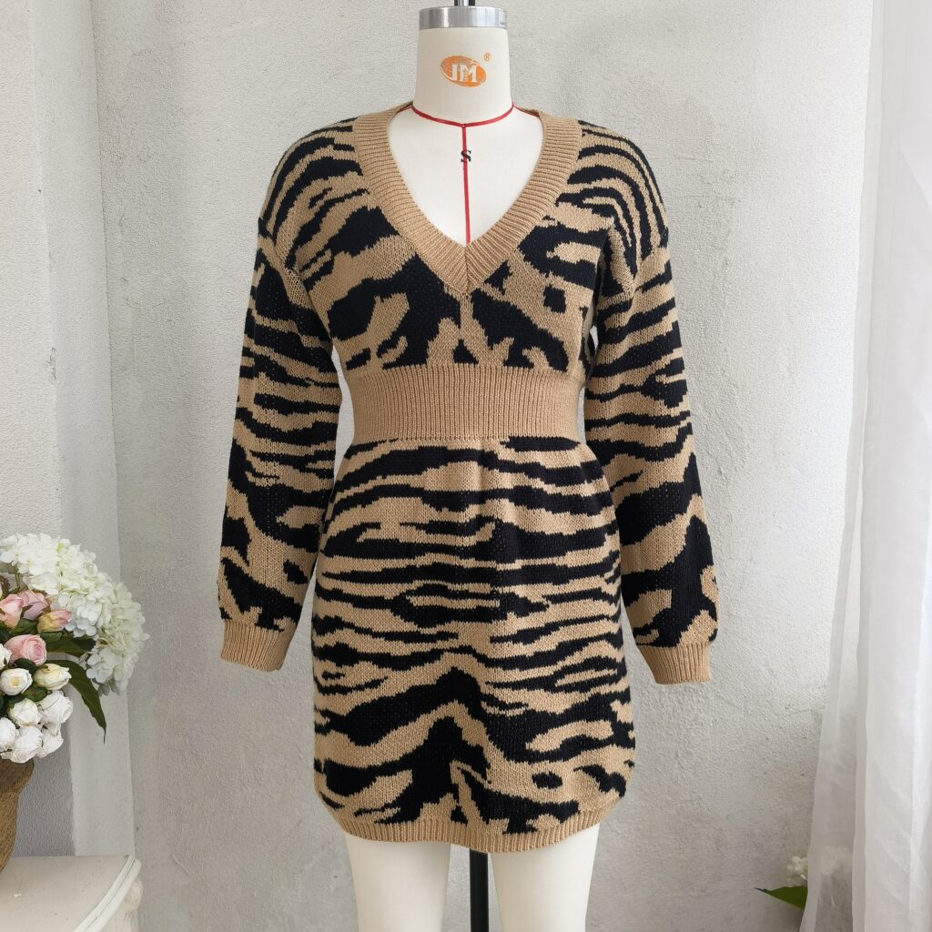 Tiger Pattern Woolen Dress - Image 7