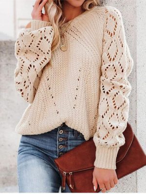 Chic Hollow Out Cutout Lantern Sleeve Women’s Sweater