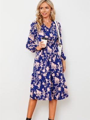 Long-Sleeved V-Neck Floral Dress