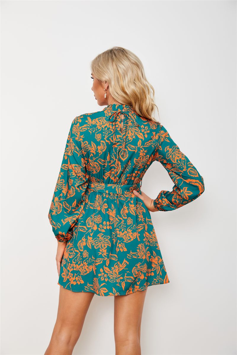 Printed Long Sleeve Waist Dress - Image 2