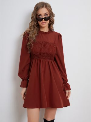 Elegant Solid Color Long Sleeve Dress