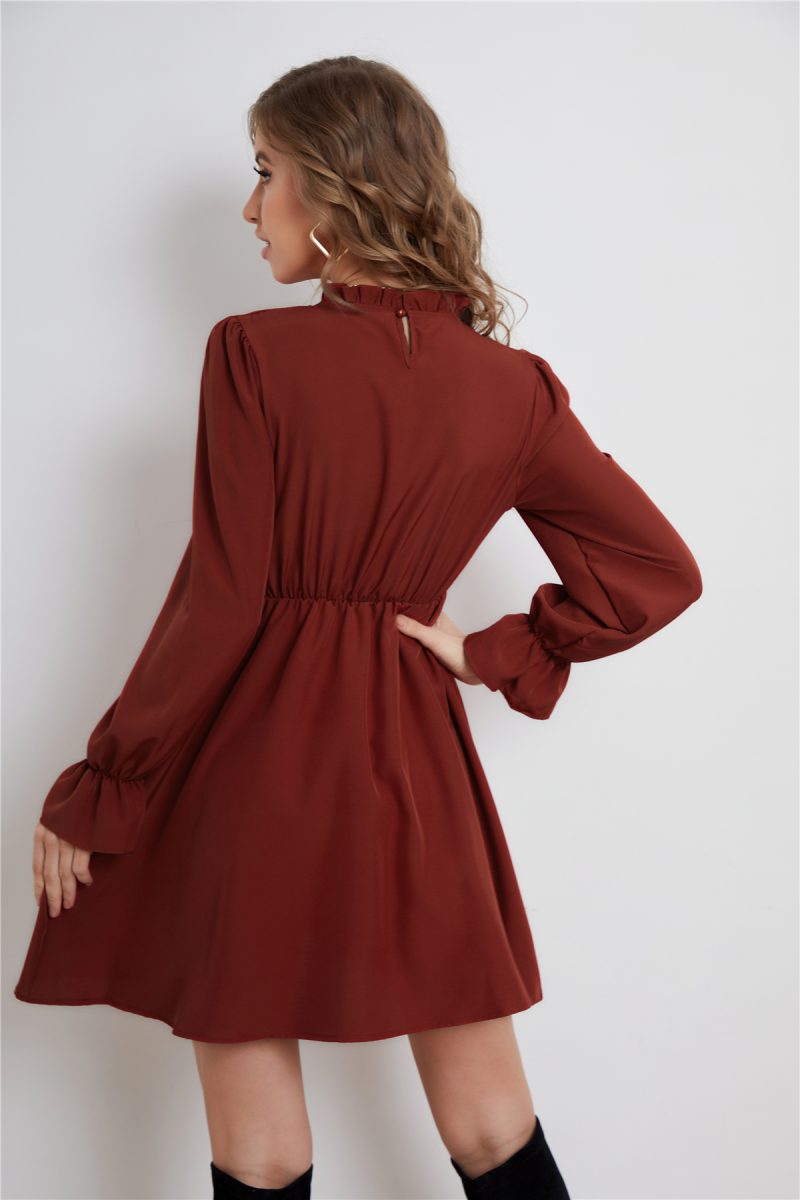 Elegant Solid Color Long Sleeve Dress - Image 2