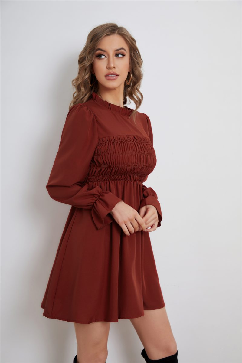 Elegant Solid Color Long Sleeve Dress - Image 4