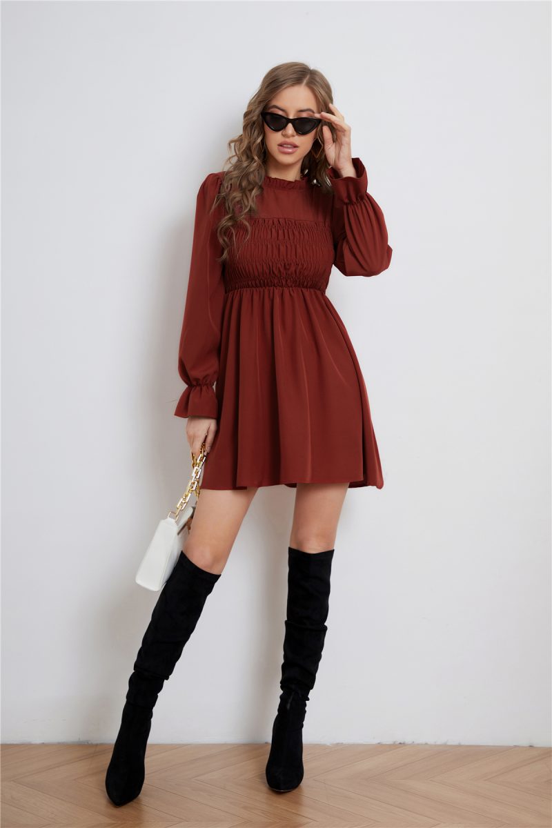 Elegant Solid Color Long Sleeve Dress - Image 5
