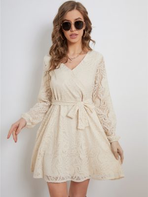 Elegant Lace A-Line Long Sleeve Dress