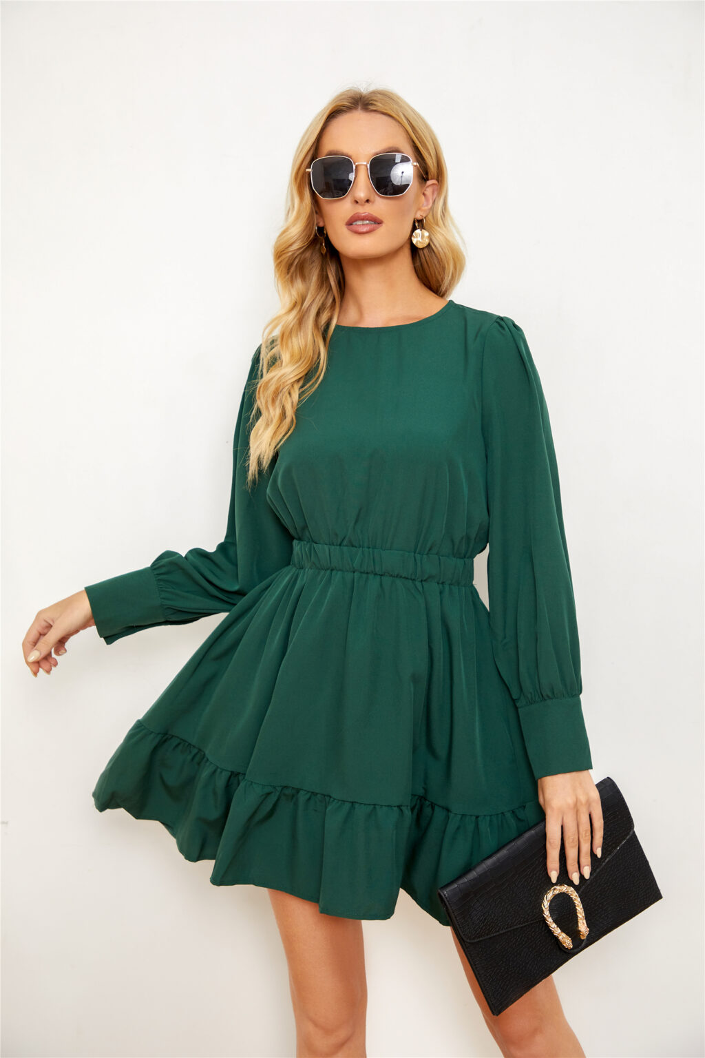 Autumn Long Sleeve Solid Color Dress - Image 2