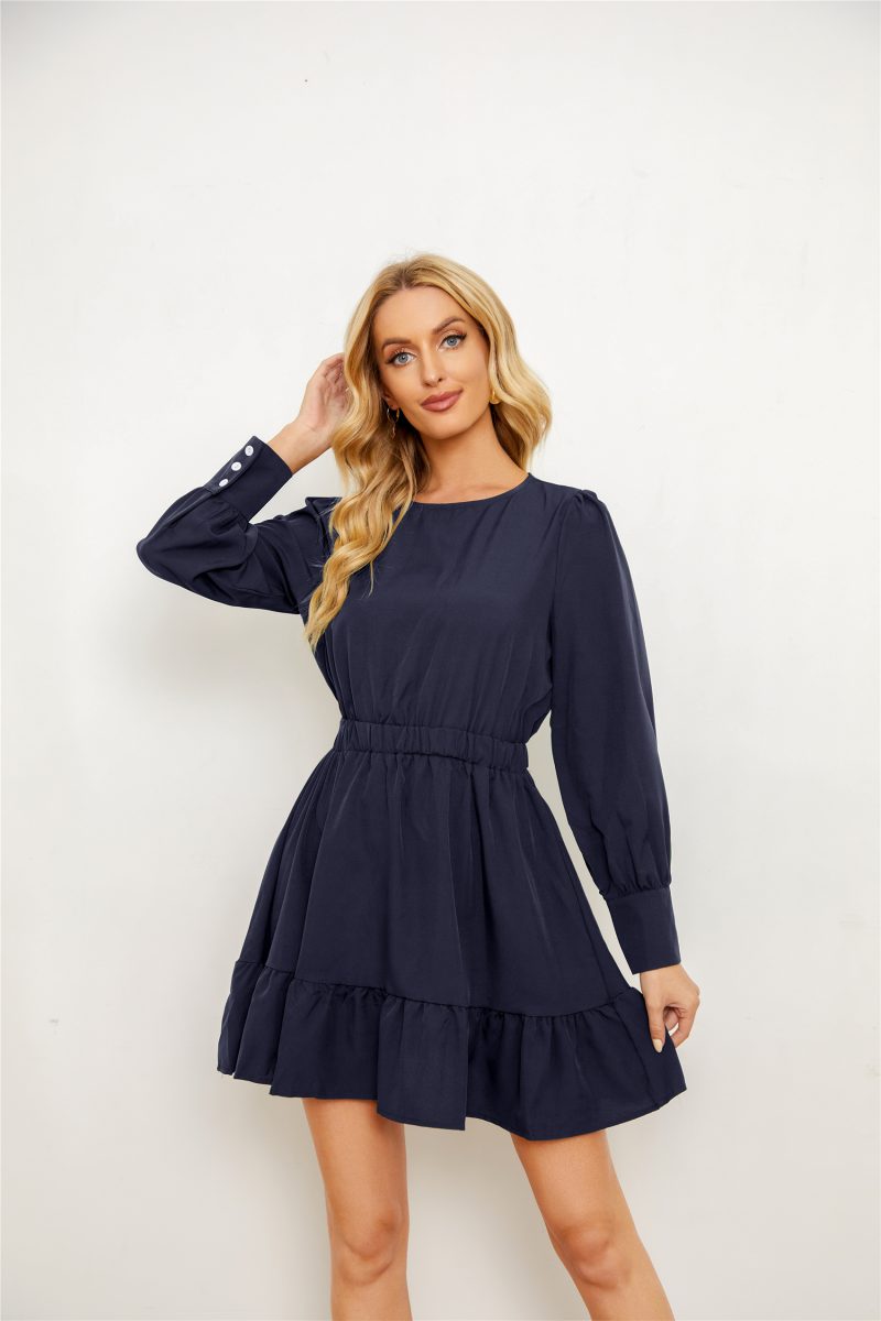 Autumn Long Sleeve Solid Color Dress - Image 4