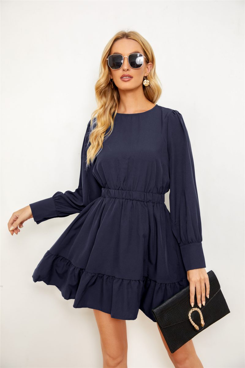 Autumn Long Sleeve Solid Color Dress - Image 5