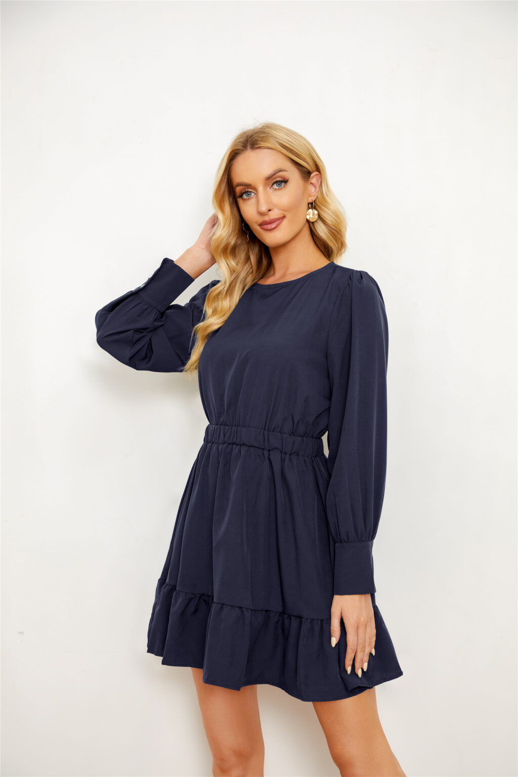 Autumn Long Sleeve Solid Color Dress - Image 6