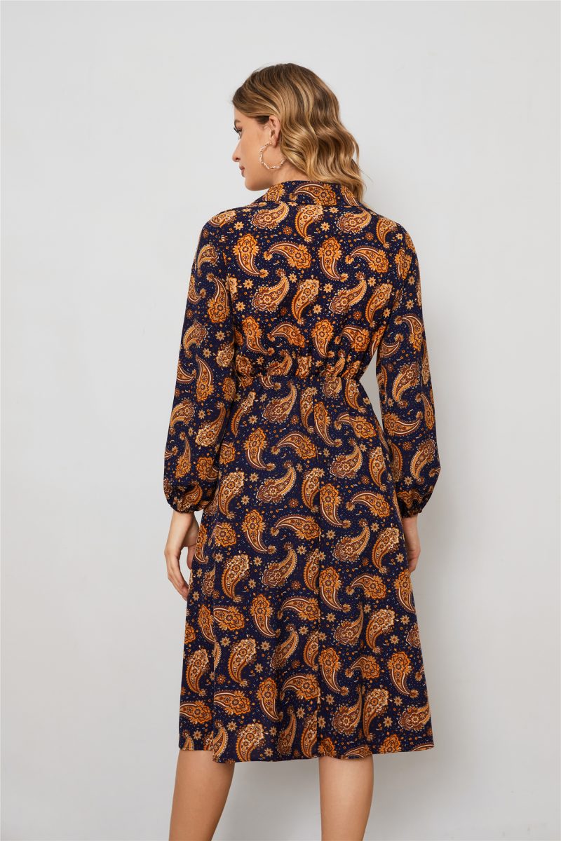 Long Sleeve Cashew Flower A-Line Shirt Dress - Image 6