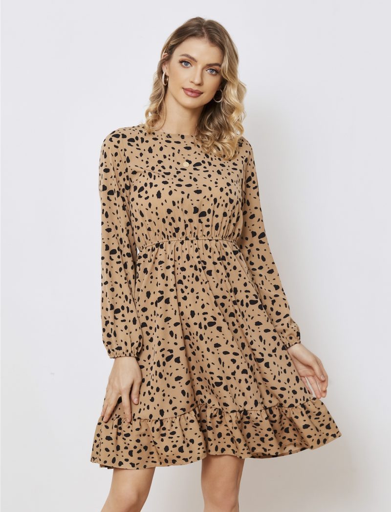 Floral Long Sleeve Waist Cake Dress