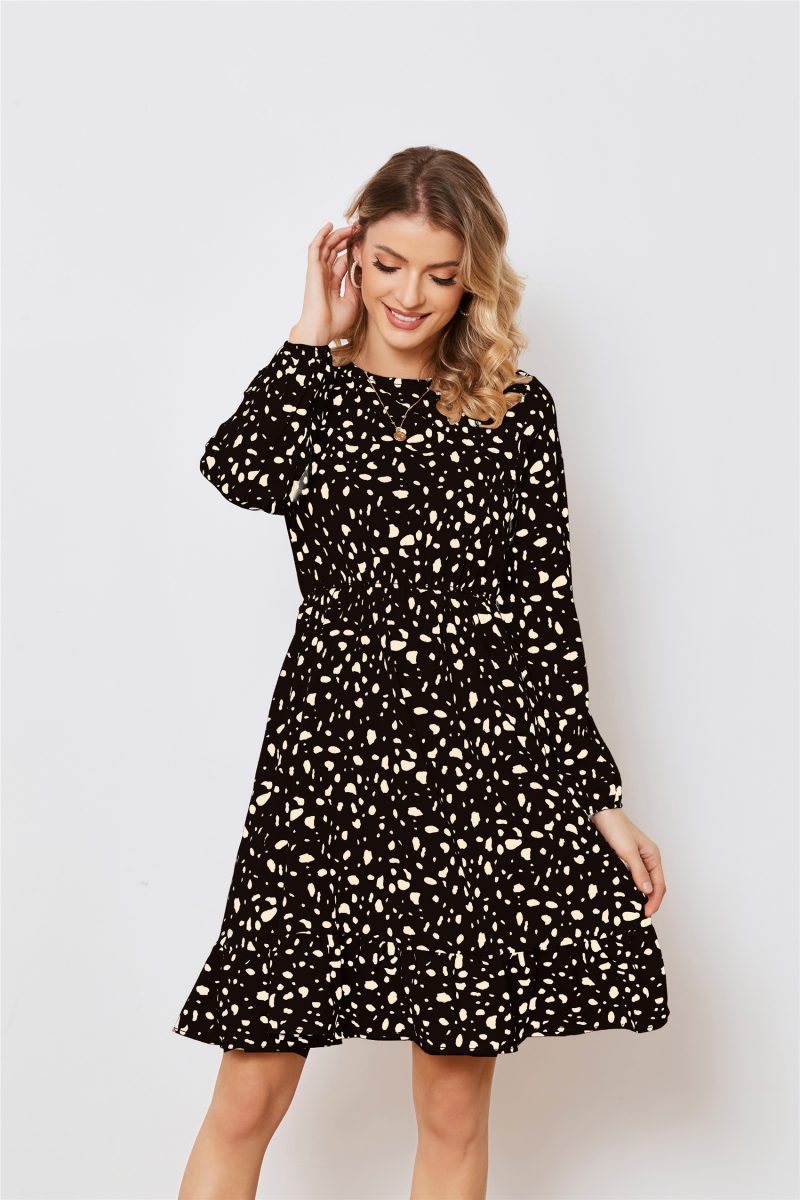 Floral Long Sleeve Waist Cake Dress - Image 3