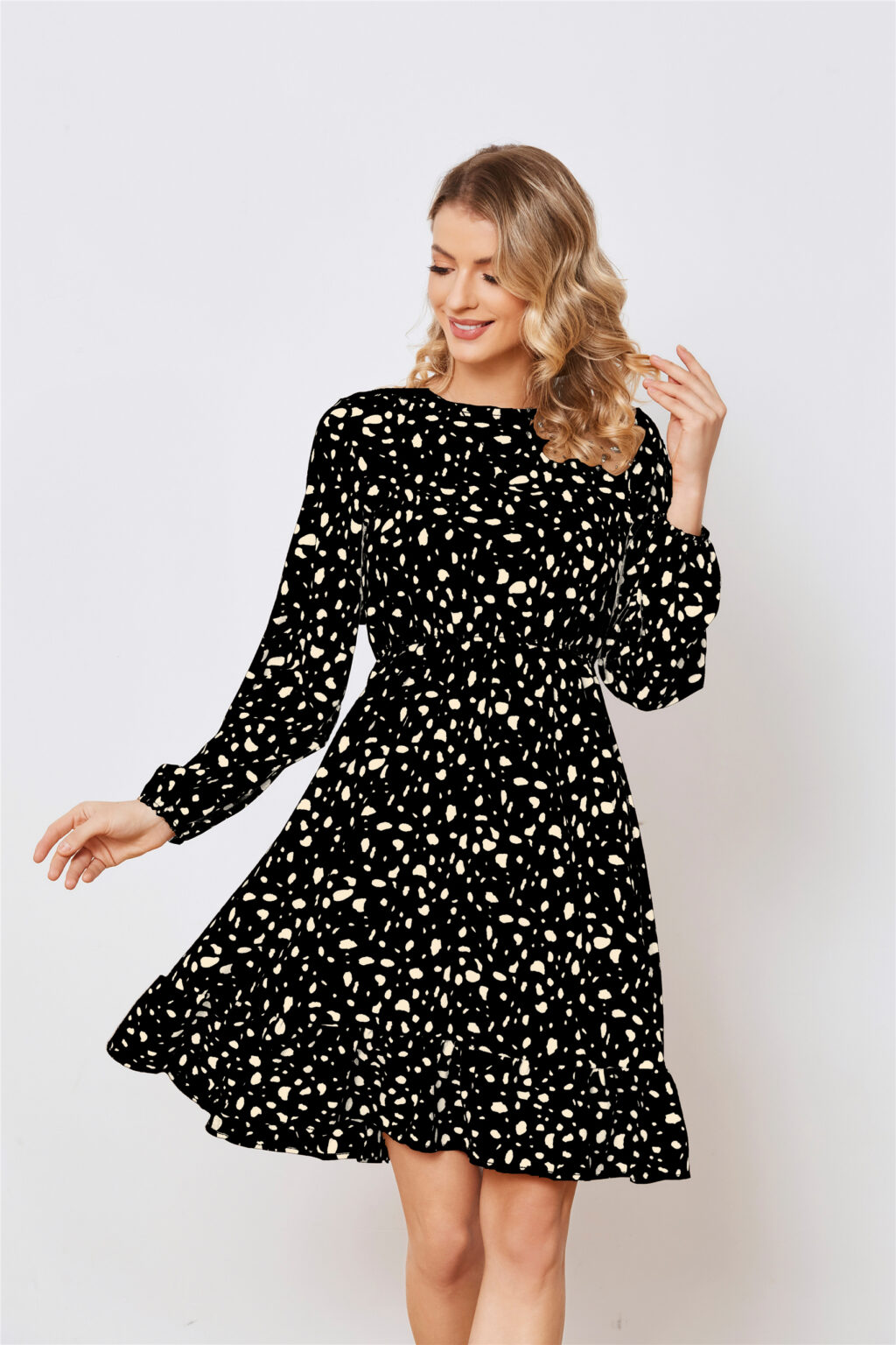 Floral Long Sleeve Waist Cake Dress - Image 4